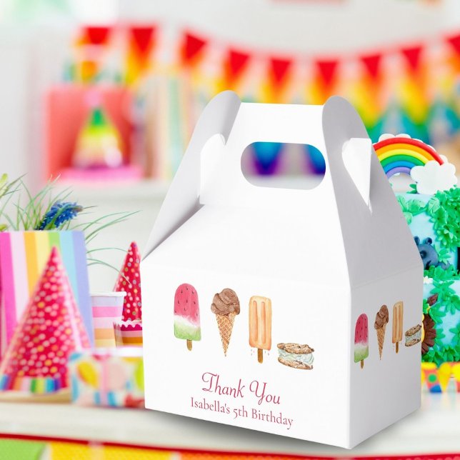 Aquarelleis und Popsicles Geburtstag Dank Geschenkschachtel (Delightful Watercolor Ice Cream & Popsicles Boxes: Perfect for Birthday Party Favors!)