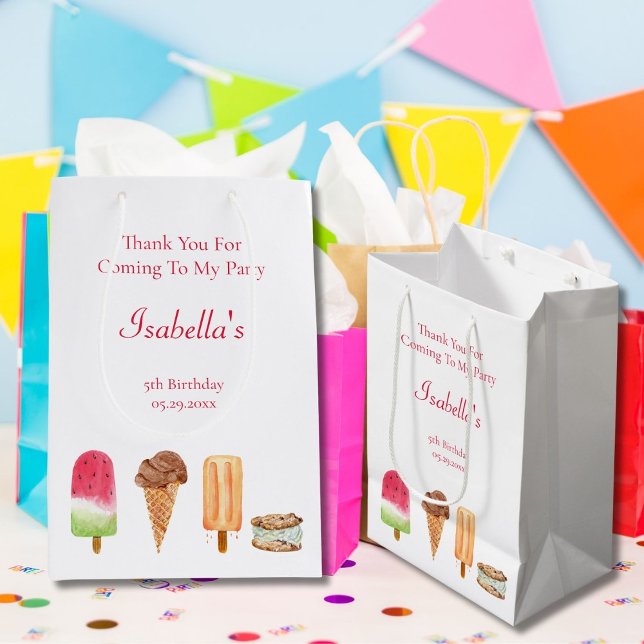 Aquarelleis und Popsicles Geburtstag Dank Mittlere Geschenktüte (Charming Watercolor Ice Cream & Popsicles Bag: Ideal for Birthday Gift Giving or favor bag! )