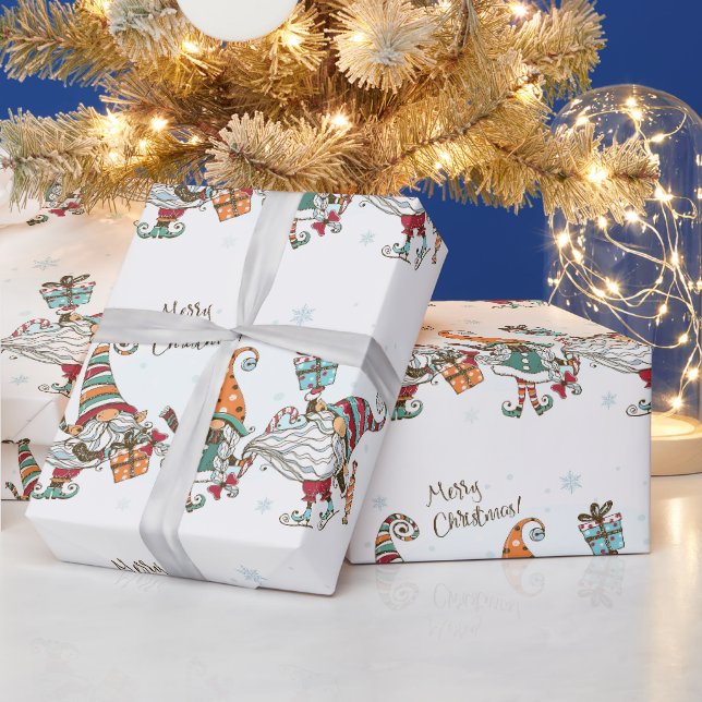 Aquarellelfen Kleine fröhliche Weihnachtself Gnome Geschenkpapier (Feiertage)