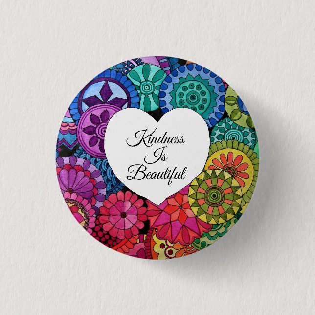 Aquarellenbogen Mandala mit Herz Button (Vorderseite)