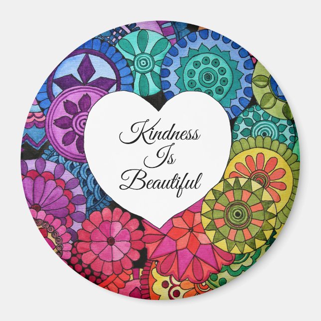 Aquarellenbogen Mandala mit Herz Magnet (Vorne)