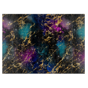 Aquarellenbogen & Schwarzes & Gold Marmorgalaxie Schneidebrett