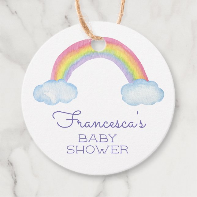 Aquarellenbogen und Sprinkles Kinderdusche Geschenkanhänger (Vorderseite)