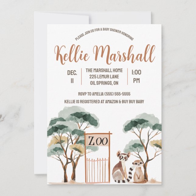 Aquarellenfamilie, Zoo, Babydusche Einladung (Vorderseite)