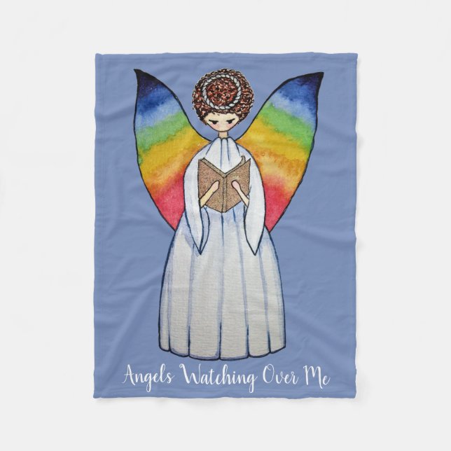 Aquarellengel mit Regenbogen-Flügeln Lesen eines B Fleecedecke (Vorderseite)