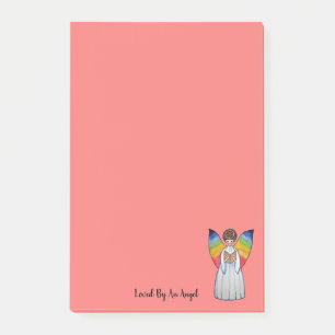 Aquarellengel mit Regenbogen-Flügeln Lesen eines B Post-it Klebezettel