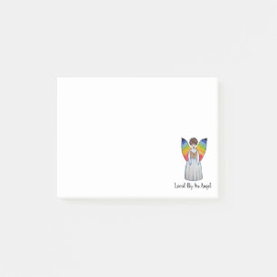 Aquarellengel mit Regenbogen-Flügeln Lesen eines B Post-it Klebezettel