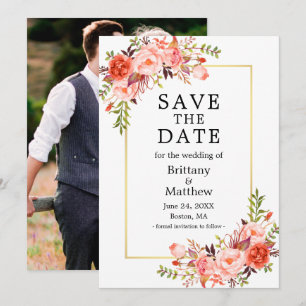 Aquarellenkoralle Rose Foto Save the Date Gold