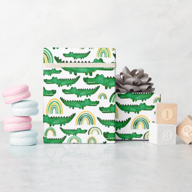 Aquarellenkrokodil Alligator Rainbow Kids Geschenkpapier (Babyparty)
