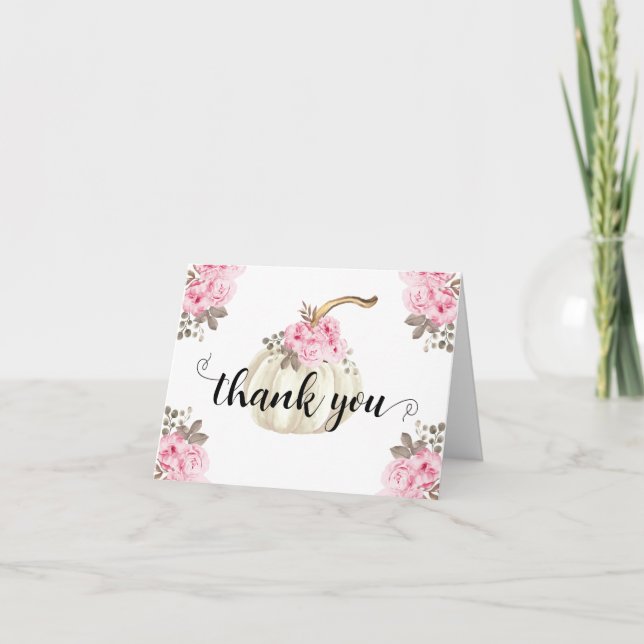 Aquarellenkürbis Rosa Floral Dankeskarte (Vorderseite)