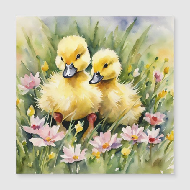 Aquarellente in Wildblume Wiese Magnetkarte (Vorderseite)