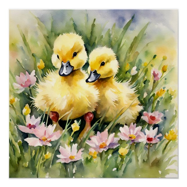 Aquarellente in Wildblume Wiese Poster (Vorderseite)