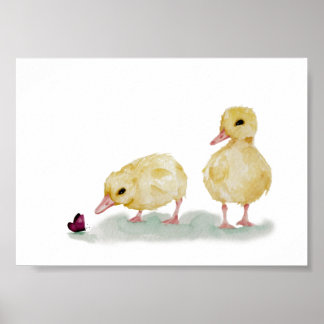 Aquarellente mit Schmetterling Poster