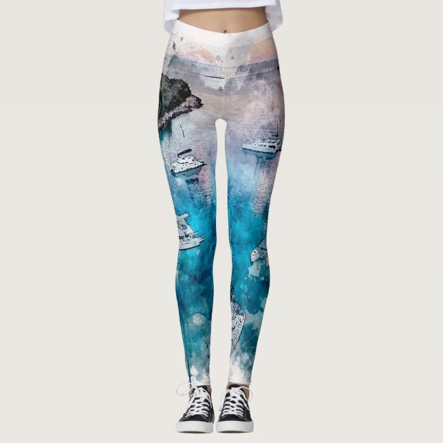 Aquarellentwurf durch Le Caviar Catamaran Adria Leggings (Vorderseite)