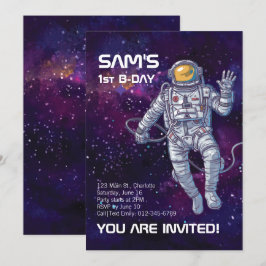 Aquareller Astronaut im Weltraum mit Sternen & Gal Einladung
