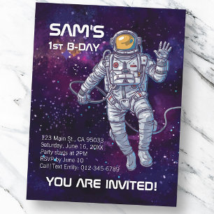 Aquareller Astronaut im Weltraum mit Sternen & Gal Einladungspostkarte