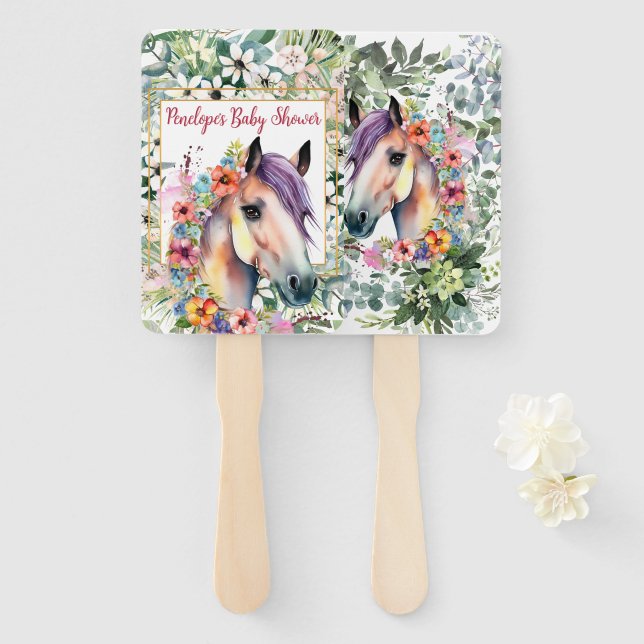 Aquareller Bläserspferd Kinderdusche Fächer (Vorne und Hinten)