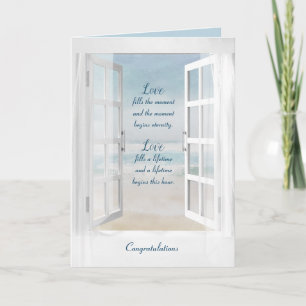 Aquareller Blick auf das Meer und Hochzeit am Stra Einladung
