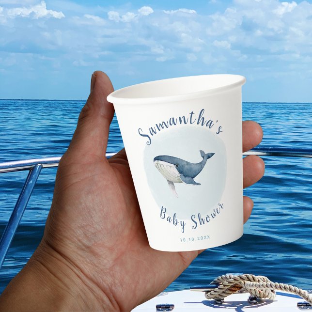 Aquareller Blue Whale Niedlich Boy's Baby Shower Pappbecher (Von Creator hochgeladen)
