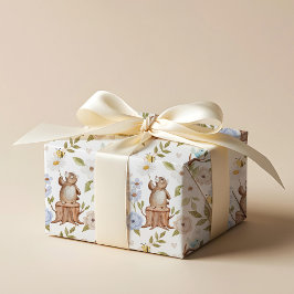 Aquareller Blumenwald Gewirbelbär Geschenkpapier