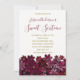 Aquareller Blumenwein Gold Süße 16 Geburtstag Einladung