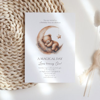 Aquareller Braunbär auf dem Mond Einladung