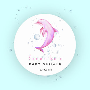 Aquareller-Delphin-Babydusche Runder Aufkleber
