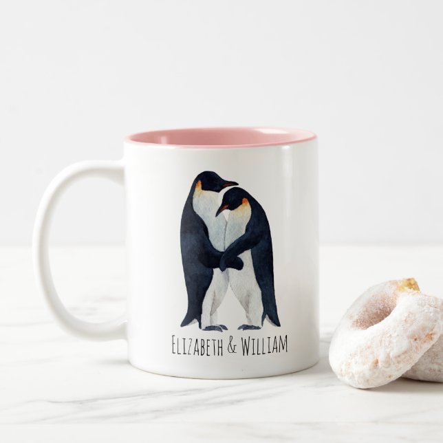  Aquareller Emperor Pinguine Coupname  Zweifarbige Tasse (Mit Donut)