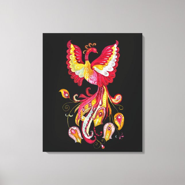 Aquareller-Firebird oder Phoenix-Fantasie-Kreatur Leinwanddruck (Vorderseite)
