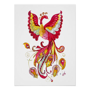 Aquareller-Firebird oder Phoenix-Fantasie-Kreatur Poster