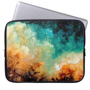 Aquareller Gelber Nebel, Sterne und Dunkle Farbe Laptopschutzhülle