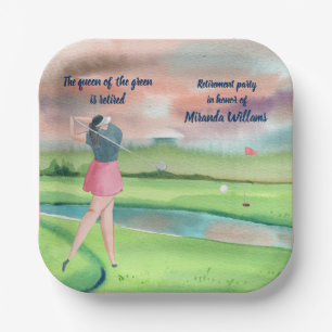 Aquareller Golf Woman auf dem Grünen Pappteller