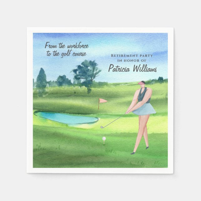 Aquareller Golfplatz Golf Frauen auf Golfplatz Serviette (Vorderseite)