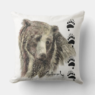 Aquareller Grizzly Bär Art Kissen