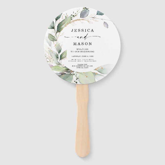 Aquareller Grün mit goldener Circle Wedding Fächer (Vorderseite)