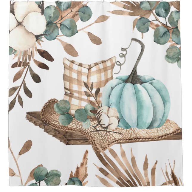 Aquareller Herbst: Farbiges Pumpkinemodell Duschvorhang (Vorderseite)