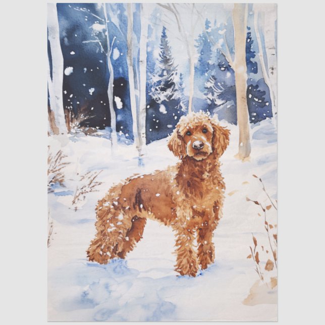 Aquareller-Labradoodle-Hund im Winterwald Seidenpapier (Vorderseite)