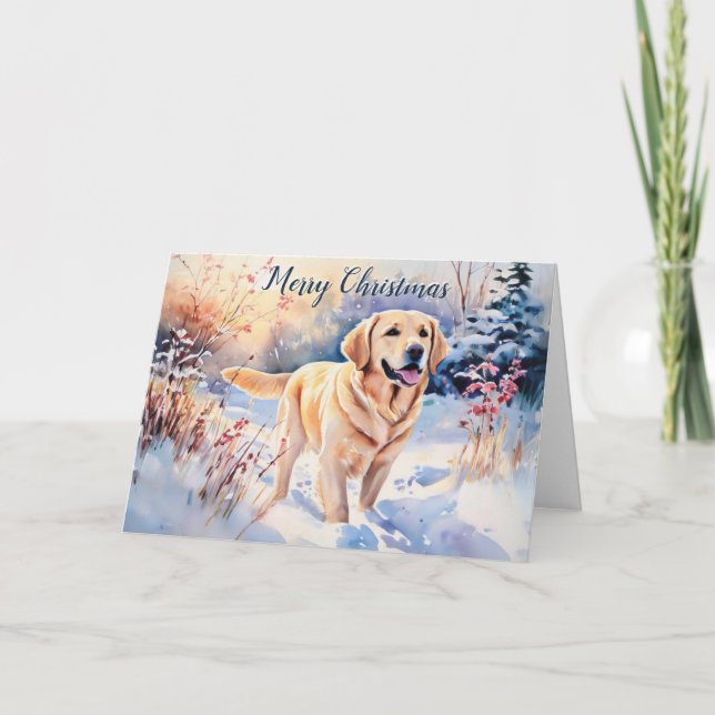 Aquareller Labrador Hund im Schnee Frohe Weihnacht Karte (Vorderseite)