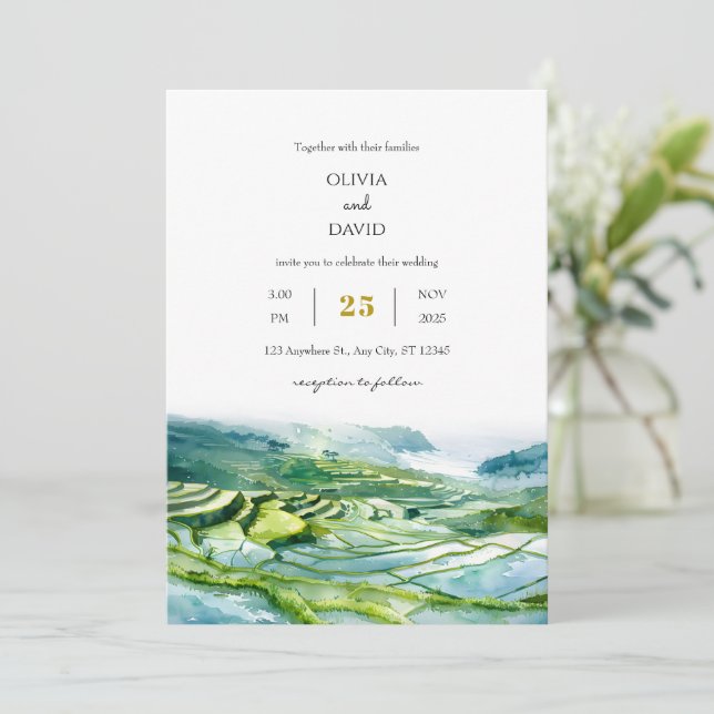 Aquareller Landschaft Küstenfelsenstrand Hochzeit Einladung (Stehend Vorderseite)