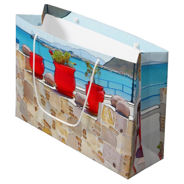Aquareller Meerblick Große Geschenktüte (Vorderseite Schrägansicht)
