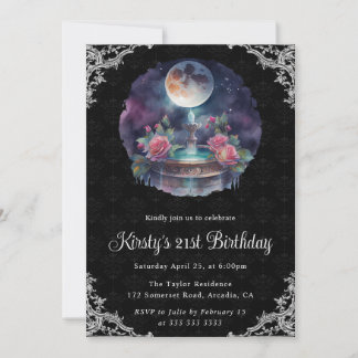 Aquareller Night Floral Fountain 21. Geburtstag Einladung