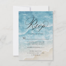 Aquareller Ocean Beach Elegantes Skript Hochzeit RSVP Karte