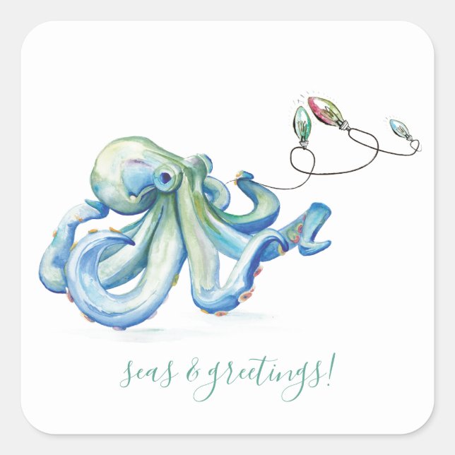 Aquareller Octopus Umschlag Aufkleber Square (Vorderseite)