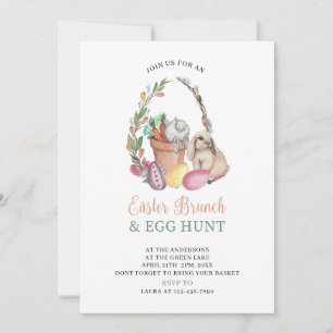 Aquareller Osterbrunch und Eierjagdkaninchen Einladung