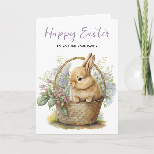 Aquareller Osterhase im Korb Feiertagskarte (Vorderseite)