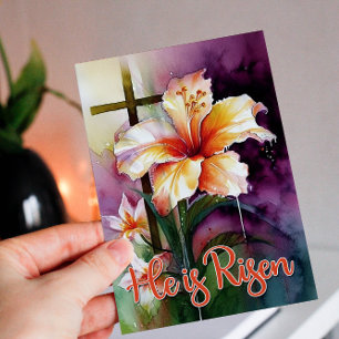 Aquareller Osterkreuz Er ist Riser Urlaub Feiertagskarte