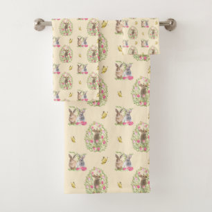 Aquareller Ostern Bunny Floral Ostereier Badhandtuch Set