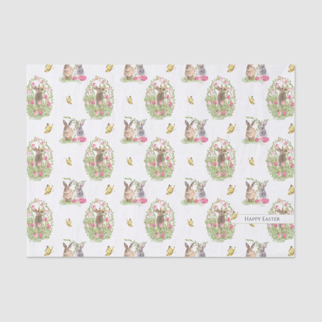 Aquareller Ostern Bunny Floral Ostereier Seidenpapier (Vorderseite)
