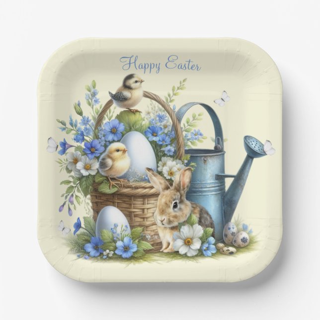 Aquareller Ostern Personalisiert Pappteller (Vorderseite)