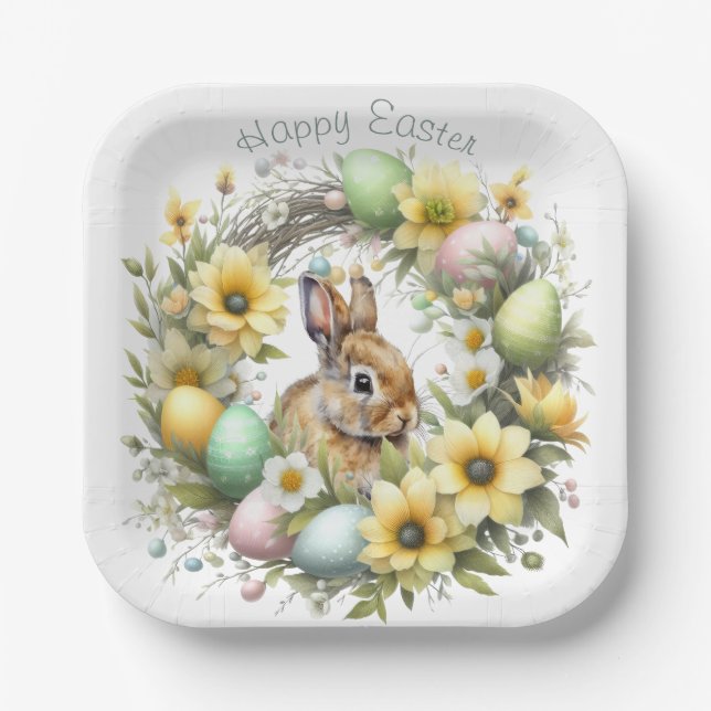 Aquareller Ostern Personalisiert Pappteller (Vorderseite)